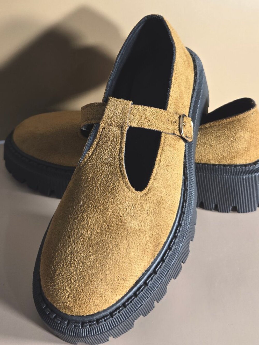 Chunky Platform Suede Mary Janes T-Strap Buckle Lug Sole Loafers UK-40/US 9